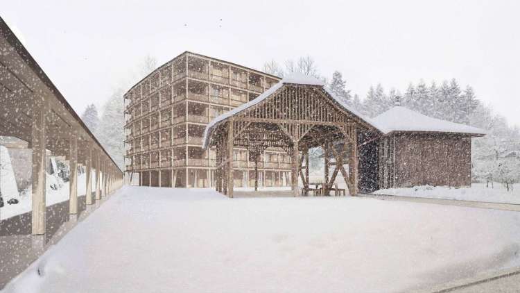 Das Projekt "Francesco" im Klostergarten. Visualisierung: Marques Architekten